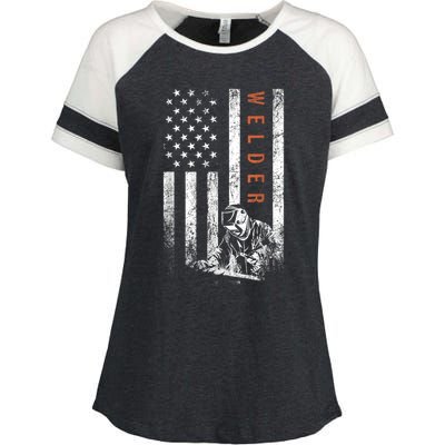 Welder American Flag Design Welding Enza Ladies Jersey Colorblock Tee