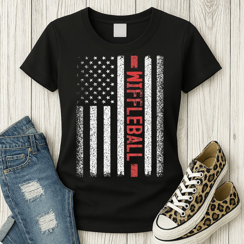 Wiffleball American Flag 4th of July Cool Player Novelty Womens T-Shirt
