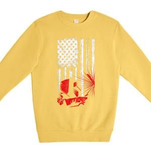 Welder American Flag Welding Gift Usa Distressed Helmet Premium Crewneck Sweatshirt