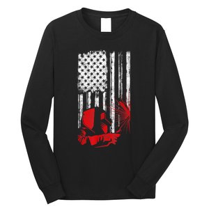 Welder American Flag Welding Gift Usa Distressed Helmet Long Sleeve Shirt