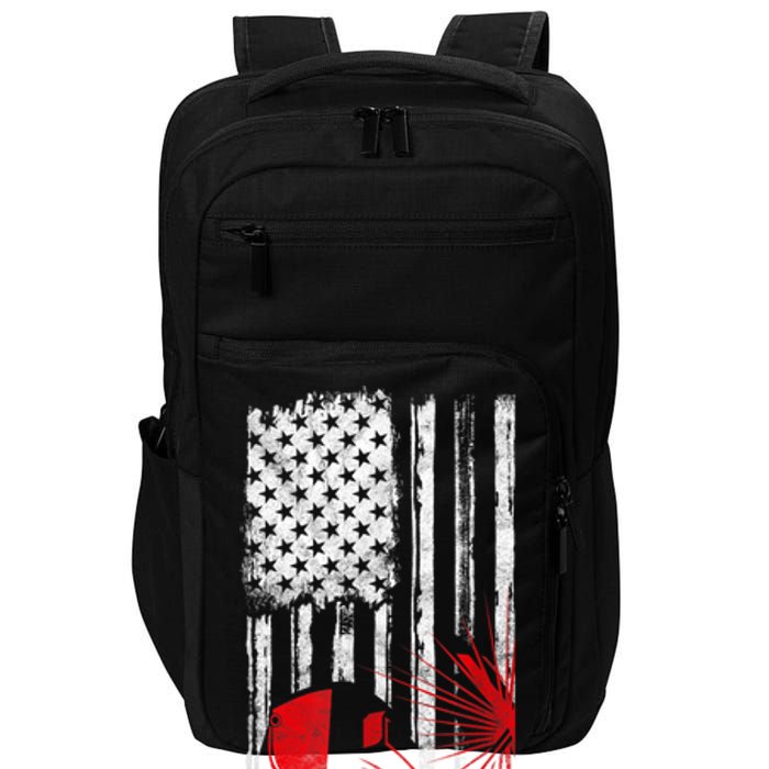 Welder American Flag Welding Gift Usa Distressed Helmet Impact Tech Backpack