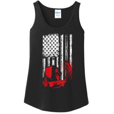 Welder American Flag Welding Gift Usa Distressed Helmet Ladies Essential Tank