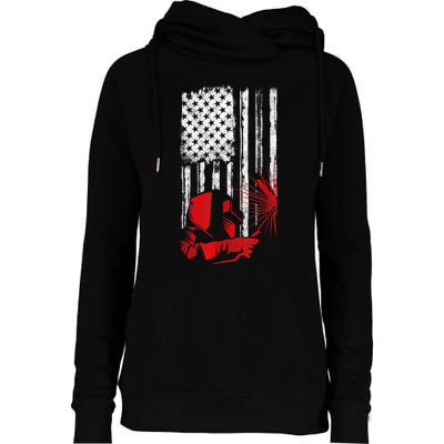 Welder American Flag Welding Gift Usa Distressed Helmet Womens Funnel Neck Pullover Hood