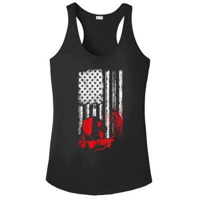 Welder American Flag Welding Gift Usa Distressed Helmet Ladies PosiCharge Competitor Racerback Tank