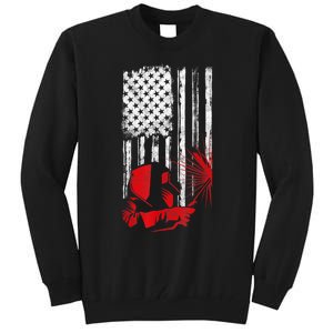 Welder American Flag Welding Gift Usa Distressed Helmet Tall Sweatshirt