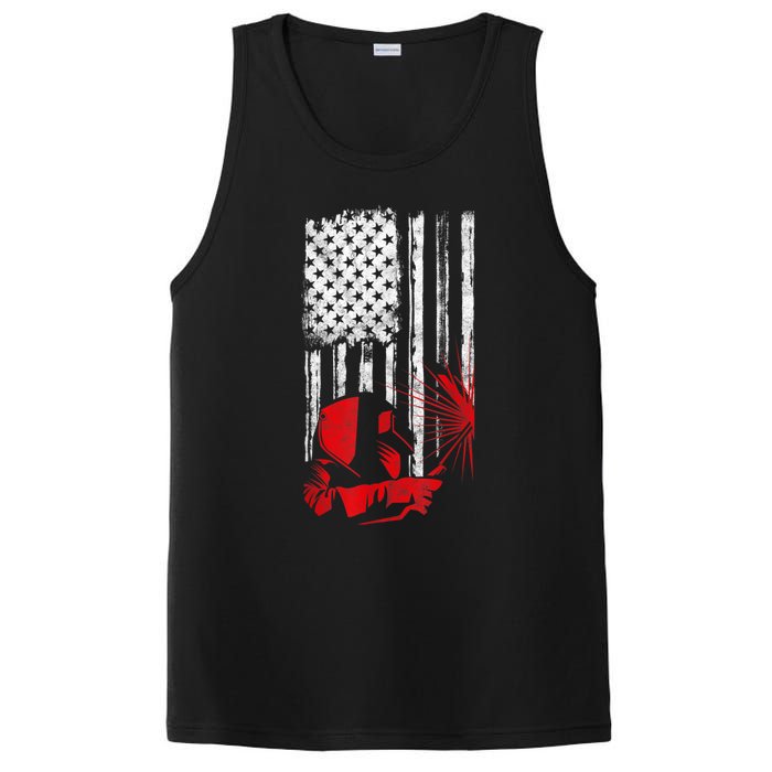 Welder American Flag Welding Gift Usa Distressed Helmet PosiCharge Competitor Tank