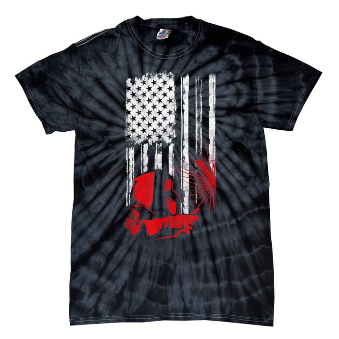 Welder American Flag Welding Gift Usa Distressed Helmet Tie-Dye T-Shirt