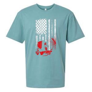 Welder American Flag Welding Gift Usa Distressed Helmet Sueded Cloud Jersey T-Shirt