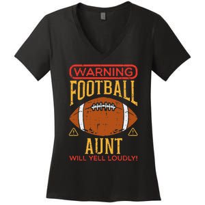 Warning American Football Aunt Yell Funny Family Matching Women's V-Neck T-Shirt