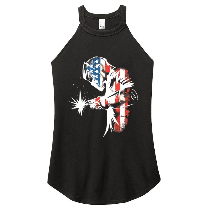 Welder American Flag USA Patriotic Welder Women's Perfect Tri Rocker Tank