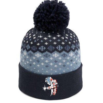 Welder American Flag USA Patriotic Welder The Baniff Cuffed Pom Beanie