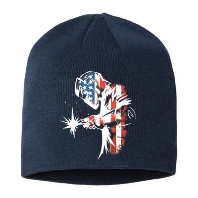 Welder American Flag USA Patriotic Welder Sustainable Beanie