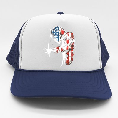 Welder American Flag USA Patriotic Welder Trucker Hat