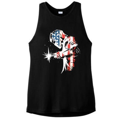 Welder American Flag USA Patriotic Welder Ladies PosiCharge Tri-Blend Wicking Tank