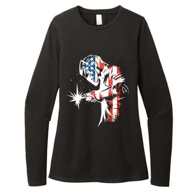 Welder American Flag USA Patriotic Welder Womens CVC Long Sleeve Shirt