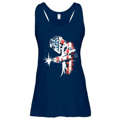 Welder American Flag USA Patriotic Welder Ladies Essential Flowy Tank