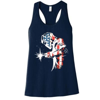 Welder American Flag USA Patriotic Welder Women's Racerback Tank