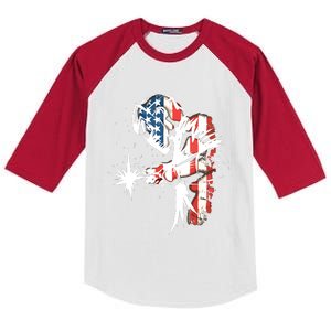 Welder American Flag USA Patriotic Welder Kids Colorblock Raglan Jersey