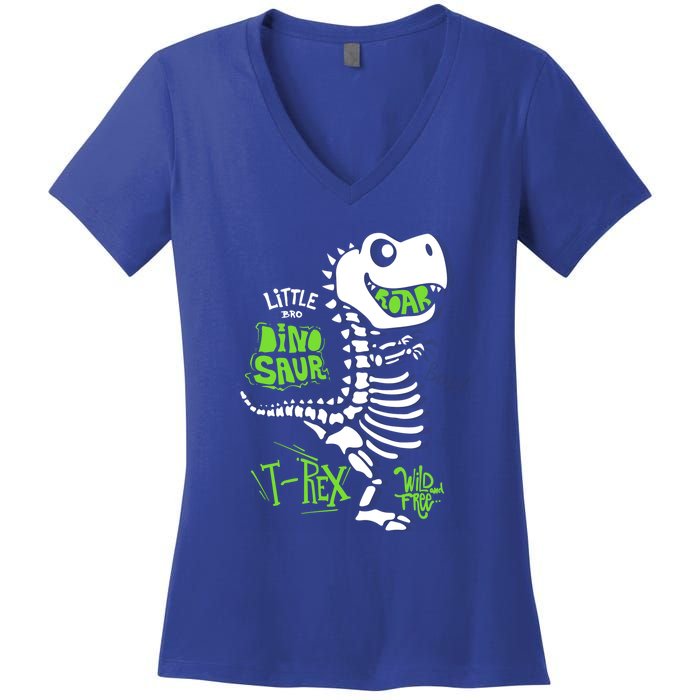 Wild And Free TRex Dinosaur Skeleton Funny Dinosaurs Cool Gift Women's V-Neck T-Shirt