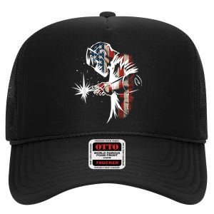 Welder American Flag USA Patriotic Welder High Crown Mesh Back Trucker Hat