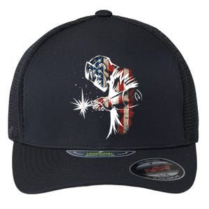 Welder American Flag USA Patriotic Welder Flexfit Unipanel Trucker Cap