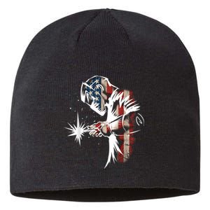 Welder American Flag USA Patriotic Welder Sustainable Beanie