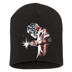 Welder American Flag USA Patriotic Welder Short Acrylic Beanie