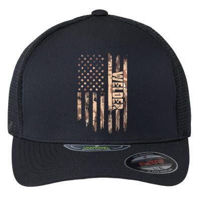 Welder American Flag Gift Welding Flexfit Unipanel Trucker Cap