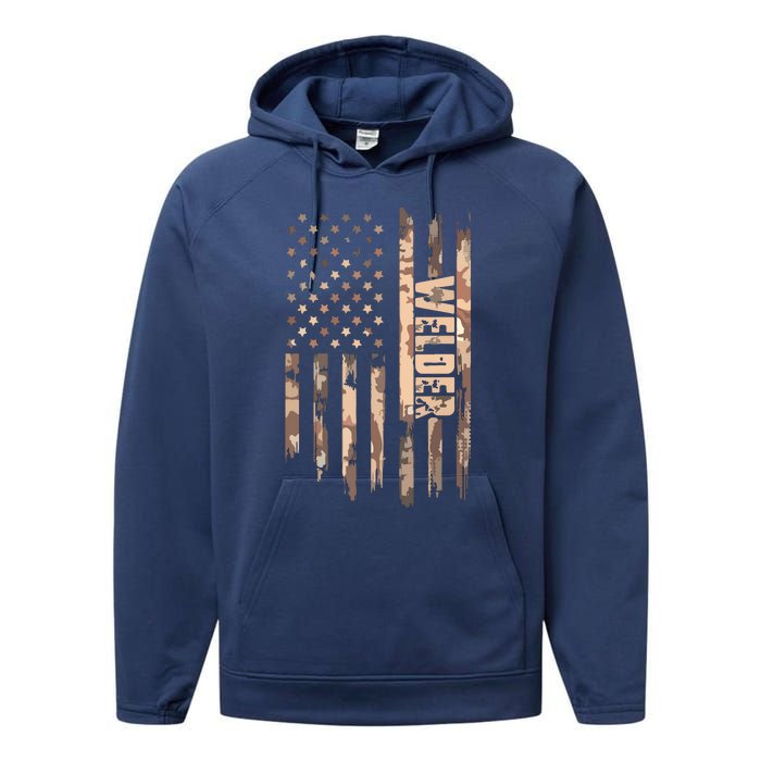 Welder American Flag Gift Welding Performance Fleece Hoodie