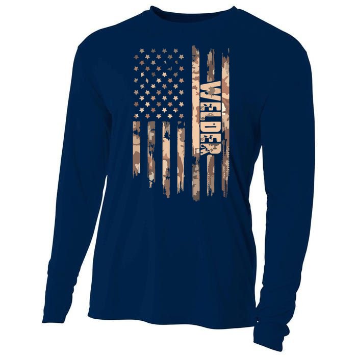 Welder American Flag Gift Welding Cooling Performance Long Sleeve Crew