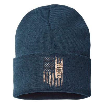 Welder American Flag Gift Welding Sustainable Knit Beanie