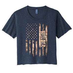 Welder American Flag Gift Welding Women's Crop Top Tee