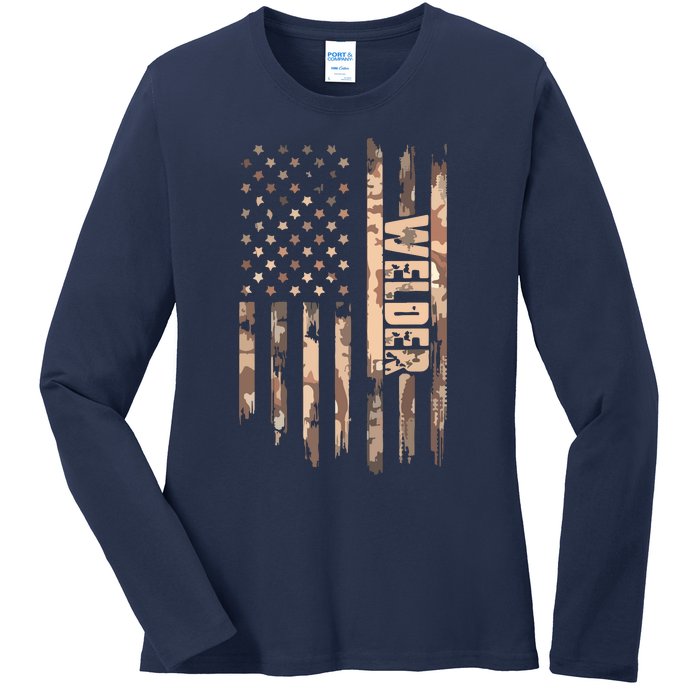 Welder American Flag Gift Welding Ladies Long Sleeve Shirt