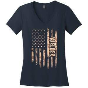 Welder American Flag Gift Welding Women's V-Neck T-Shirt