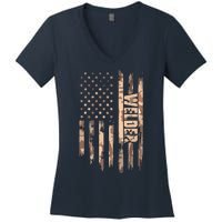 Welder American Flag Gift Welding Women's V-Neck T-Shirt