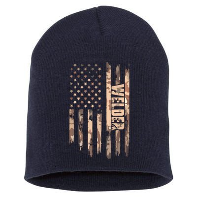 Welder American Flag Gift Welding Short Acrylic Beanie