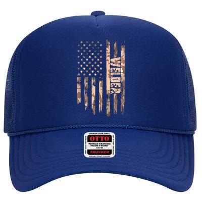 Welder American Flag Gift Welding High Crown Mesh Back Trucker Hat