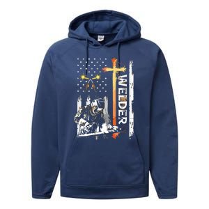 Welder American Flag Welding Fusing Material Funny Technical Performance Fleece Hoodie