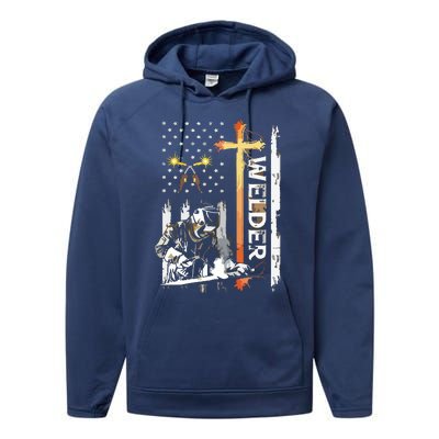 Welder American Flag Welding Fusing Material Funny Technical Performance Fleece Hoodie