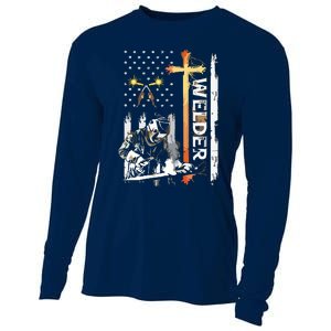 Welder American Flag Welding Fusing Material Funny Technical Cooling Performance Long Sleeve Crew