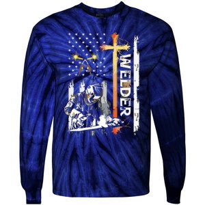 Welder American Flag Welding Fusing Material Funny Technical Tie-Dye Long Sleeve Shirt