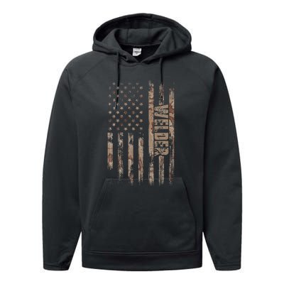 Welder American Flag Gift Welding Performance Fleece Hoodie