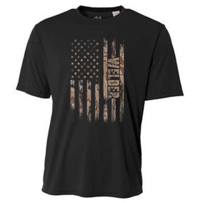 Welder American Flag Gift Welding Cooling Performance Crew T-Shirt