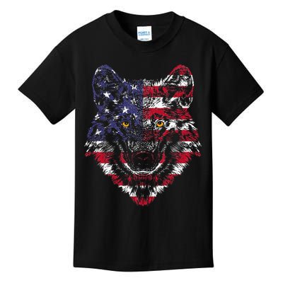 Wolf American Flag USA 4th of July Gift Wolf Lover Kids T-Shirt