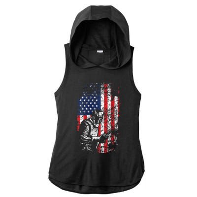 Welding American Flag Welder Fathers Day Design On Back Ladies PosiCharge Tri-Blend Wicking Draft Hoodie Tank