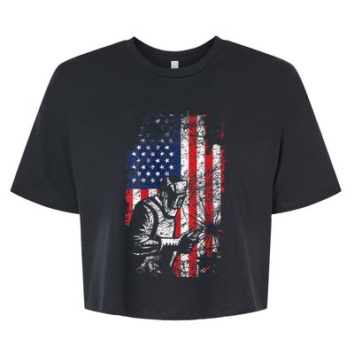 Welding American Flag Welder Fathers Day Design On Back Bella+Canvas Jersey Crop Tee