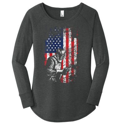 Welding American Flag Welder Fathers Day Design On Back Women's Perfect Tri Tunic Long Sleeve Shirt