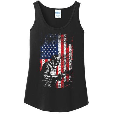 Welding American Flag Welder Fathers Day Design On Back Ladies Essential Tank