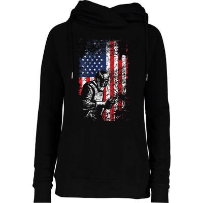 Welding American Flag Welder Fathers Day Design On Back Womens Funnel Neck Pullover Hood