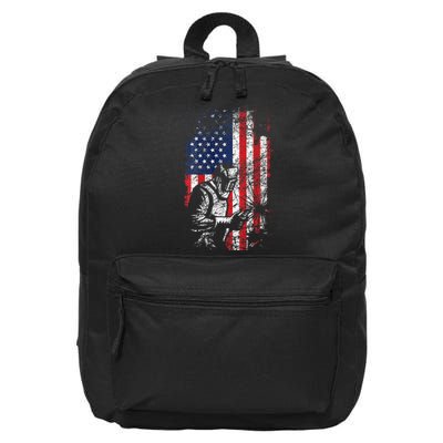 Welding American Flag Welder Fathers Day Design On Back 16 in Basic Backpack